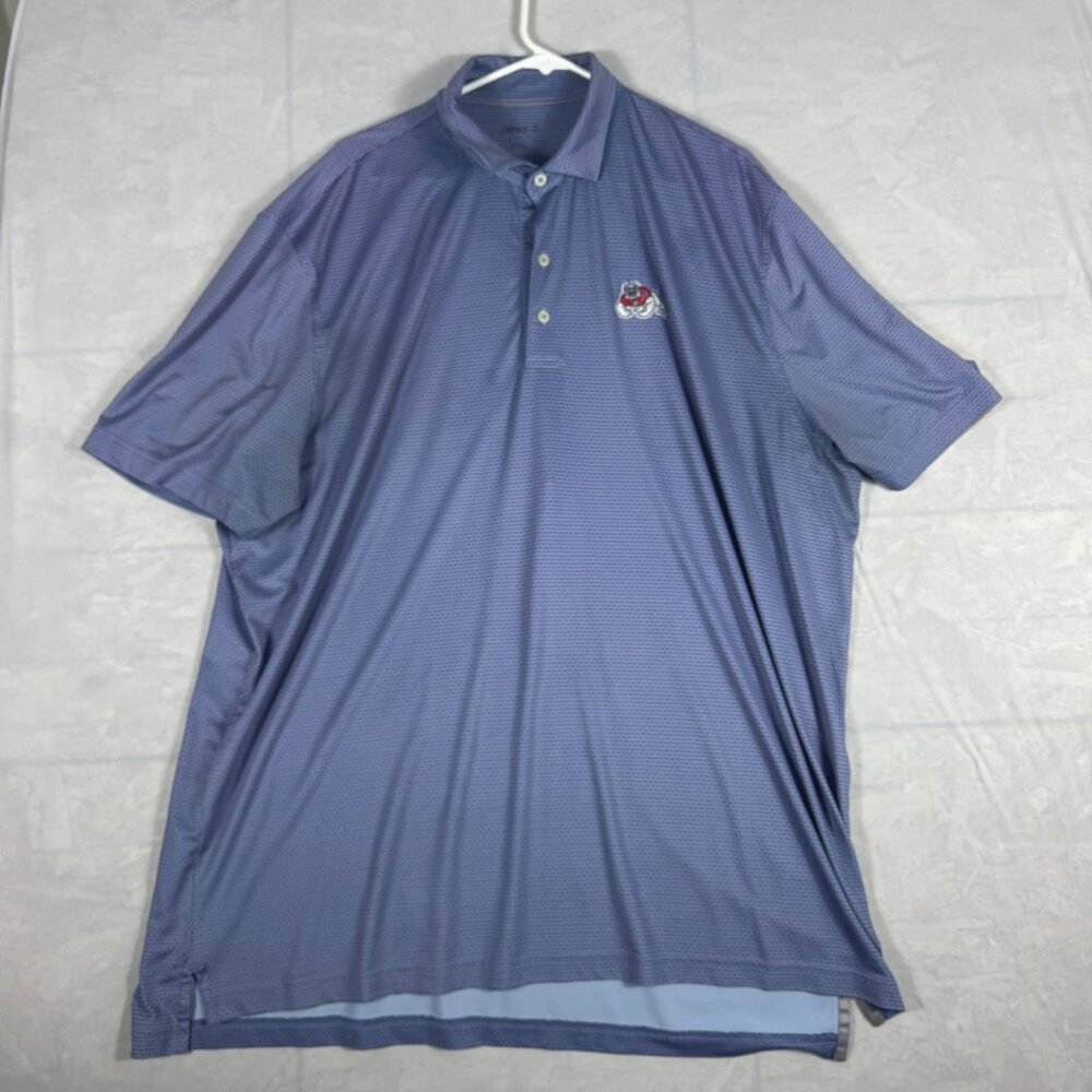 Johnnie-O Men's Polo Shirt Blue Geometric Fresno State Bulldogs Logo Stretch 2XL